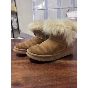 UGG Boots Women's Chestnut US 6 Fur Trim Suede Ankle Winter Warm